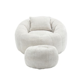 Cesicia Modern Extra Large Round Bean Bag Chair with Footrest, Chenille Fabric Lazy Sofa with Pillow, for Indoor use - 1 of 4
