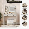 Vanity Desk with LED Light Mirror and Charging Station, Small Vanity Set with Storage Stool, 4 Open Shelves and 2 Drawers, Makeup Vanity Table - 4 of 4