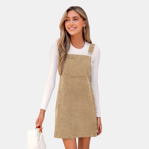 Женские платья Cupshe Women's Corduroy Square Neck Overall Dress-L-Beige