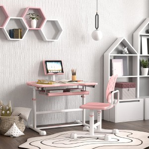 KTMBDW Kids Desk and Chair Set Height Adjustable School Study Desk and Chair with 31.5¡ã Tiltable Desktop for Boys Girls, Pink - 1 of 4
