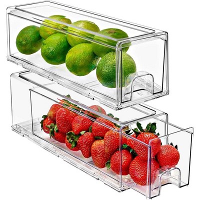 Sorbus 2 Pack Small Clear Stackable Pull-Out Drawers - Organization and Storage Containers for Kitchen, Pantry, Bathroom and More