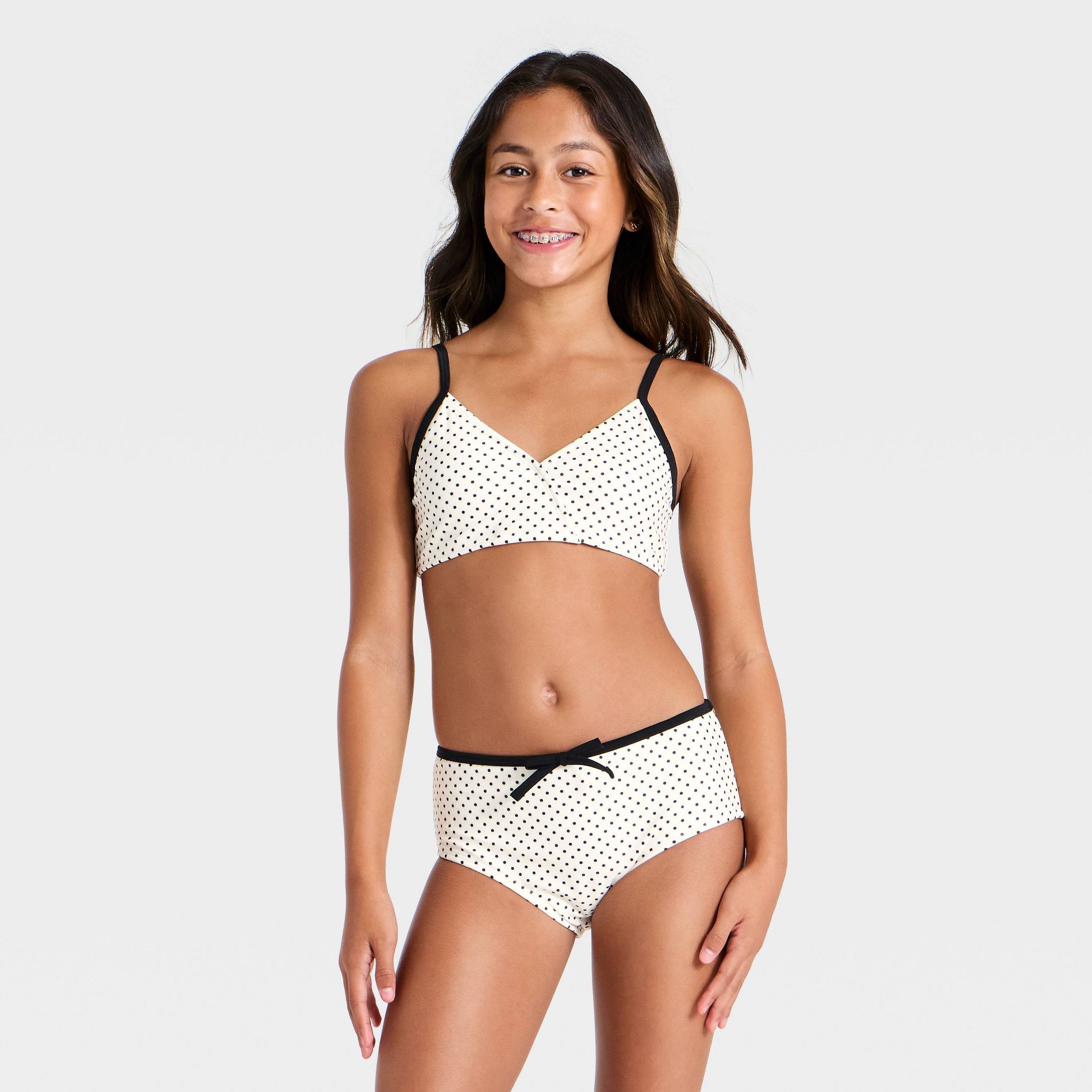 Girls' Polka Dot Two Piece Bikini Swimsuit - art class™ Cream/Black