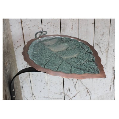 Aspen Leaf Copper Birdbath with Wall Mount Bracket