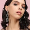 SOHI Women's Chalice Silver Intricate Oval Long Drop Earrings - 3 of 4