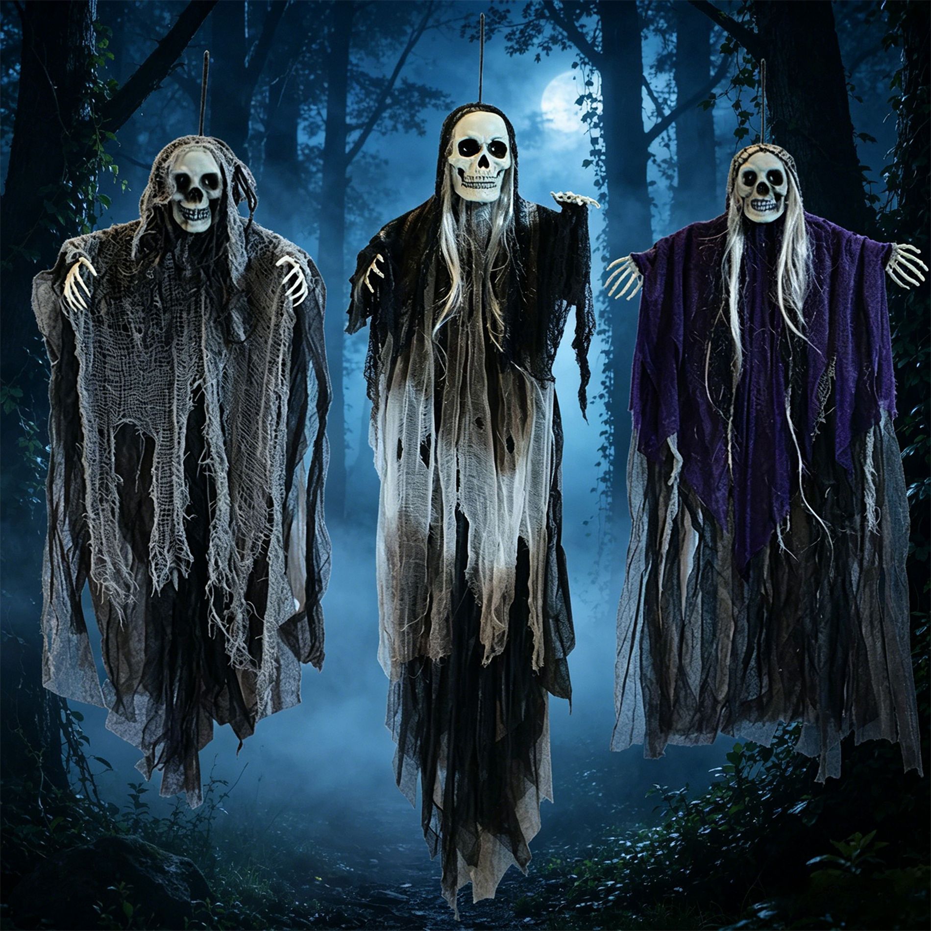 Joyfy 3 Packs Halloween Hanging Ghosts Decoration, Hanging Skeleton Grim Reapers Prop for Halloween Indoor Outdoor Yard, Haunted House, Party Decor