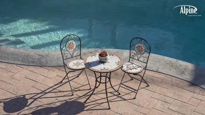 Alpine 3-Piece Mosaic Tile Round Patio Bistro Set