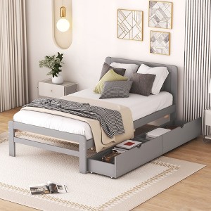 Modern Design One-person Measure Platform Bed Frame including 2 Drawers for White Washed Color - 1 of 4
