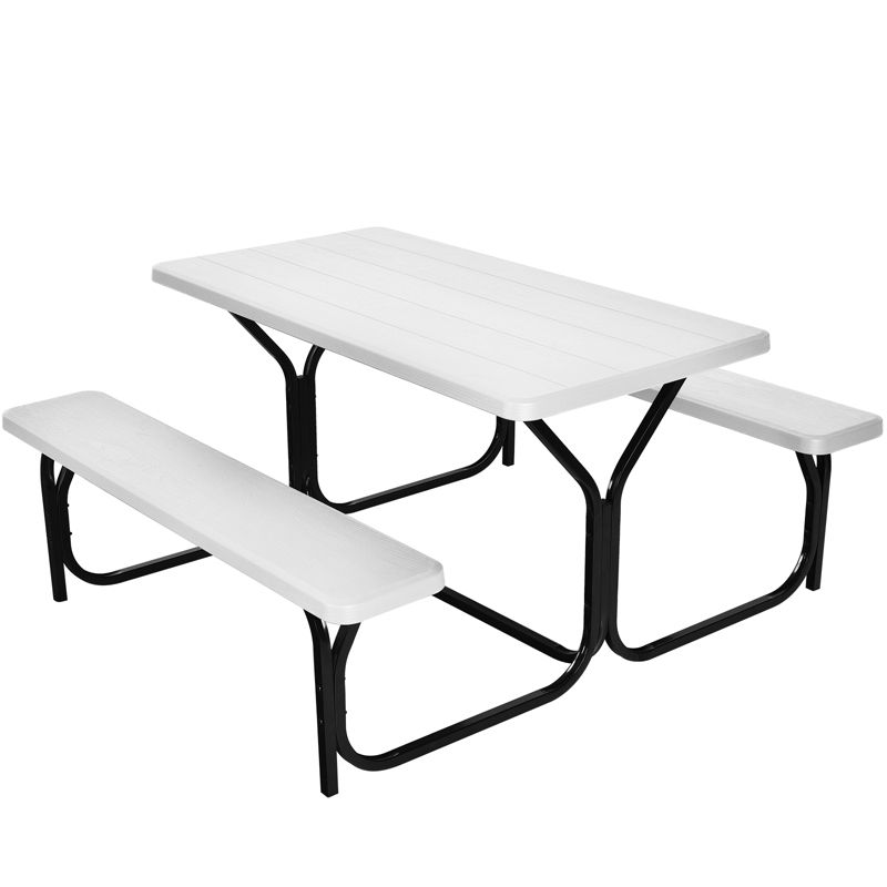 Costway Picnic Table Bench Set Outdoor Backyard Patio Garden Party Dining All Weather White, 4 of 11
