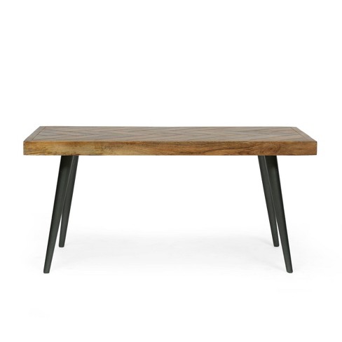 Christopher Knight Home Villard Boho Handcrafted Mango Wood Parquet Coffee Table Natural Honey/Gray: Artisan Herringbone, Iron Legs - image 1 of 4