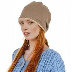 Anna-Kaci Comfy Warm Knit Slouchy Beanie Hat Double Color Roll Up Edge Ski Cap - 1 of 4