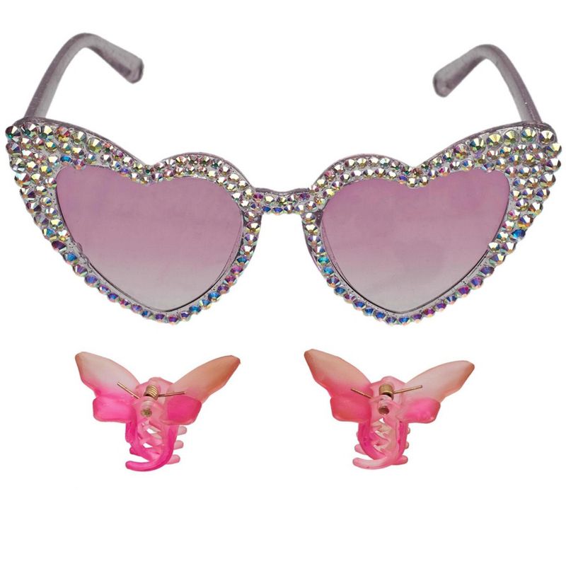 Willow & Ruby Kid's Fun Sunglasses with Hair Clip Set for Girls - Sunnies & Claws in Purple Glitter & Butterfly Hair Claws, 4 of 6