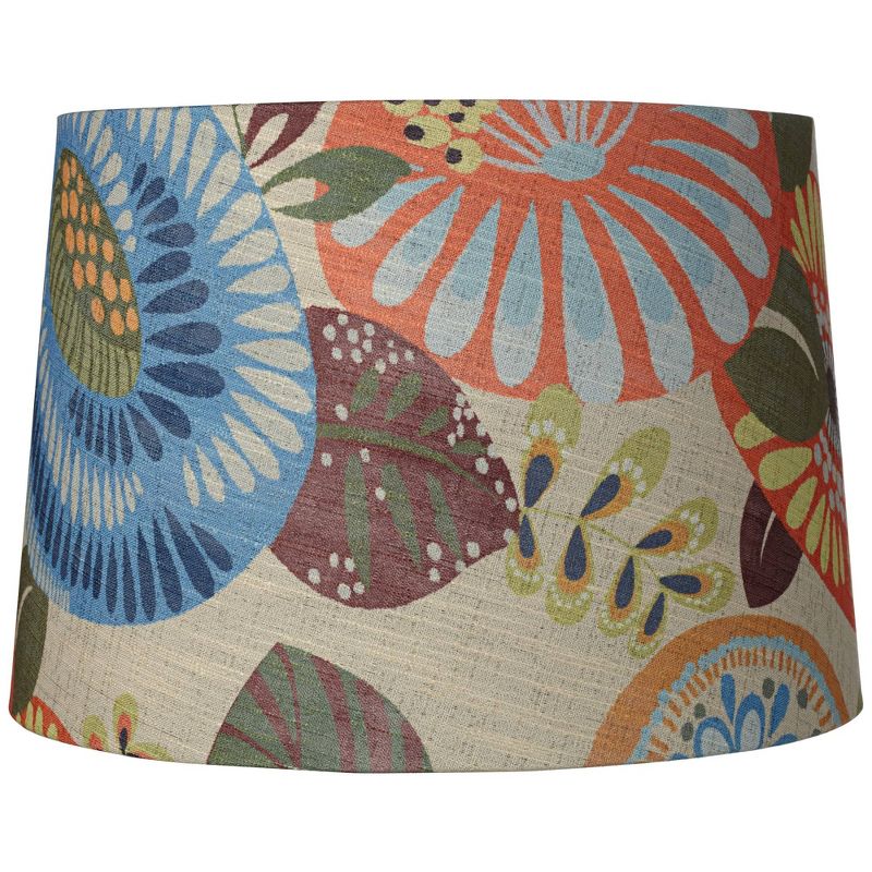 Springcrest Collection Set of 2 Drum Lamp Shades Multi Color Tropic Floral Medium 14" Top x 16" Bottom x 11" Slant Spider with Harp and Finial Fitting, 3 of 8