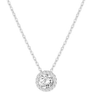 14K Gold Plated Solitaire Pendant Necklace with Halo, Adjustable Slider Chain for Women - 1 of 4