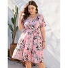 Clearlove Summer Plus Size V Neck Wrap Dress High Waisted Short Sleeves Summer Casual Midi Dress with Belt - 3 of 4