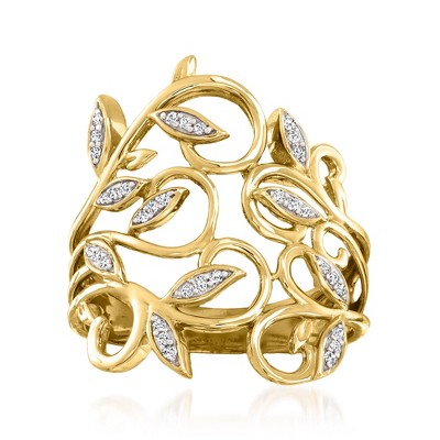 Ross-Simons 0.10 ct. t.w. Diamond Leaf Ring in 14kt Yellow Gold