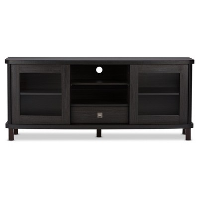 Walda 60'' Greyish Dark Brown Embossed Wood TV Stand with Cabinet