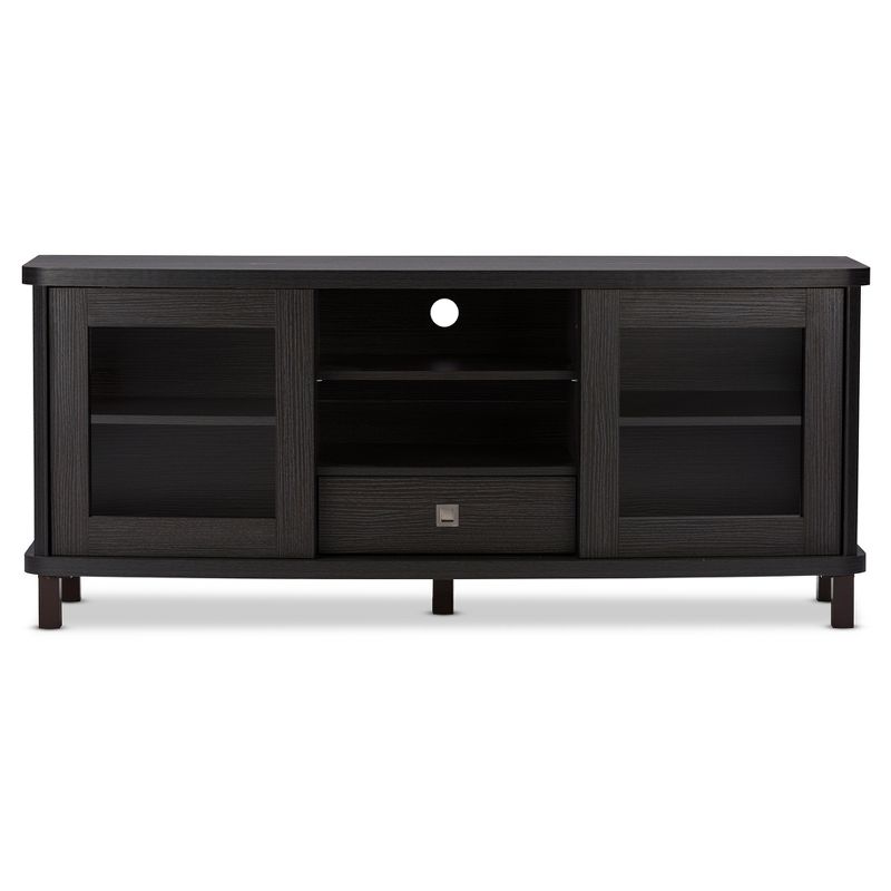 Walda Wood Cabinet with 2 Sliding Doors and 1 Drawer TV Stand for TVs up to 60&#34; Dark Brown/Gray - Baxton Studio, 4 of 7