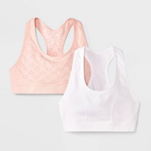 Girls' 2pk 'Hearts' Printed Sports Bra - Cat & Jack™ Peach Orange - 1 of 4