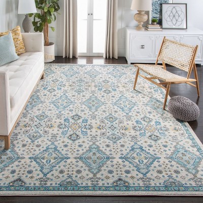Ivory and Light Blue Rectangular Synthetic 8' x 10' Area Rug