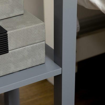Gray Wooden Narrow End Table with Drawer and Shelf