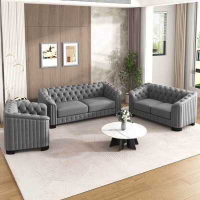 Velvet Upholstered Accent Sofa with Thick Removable Seat Cushion