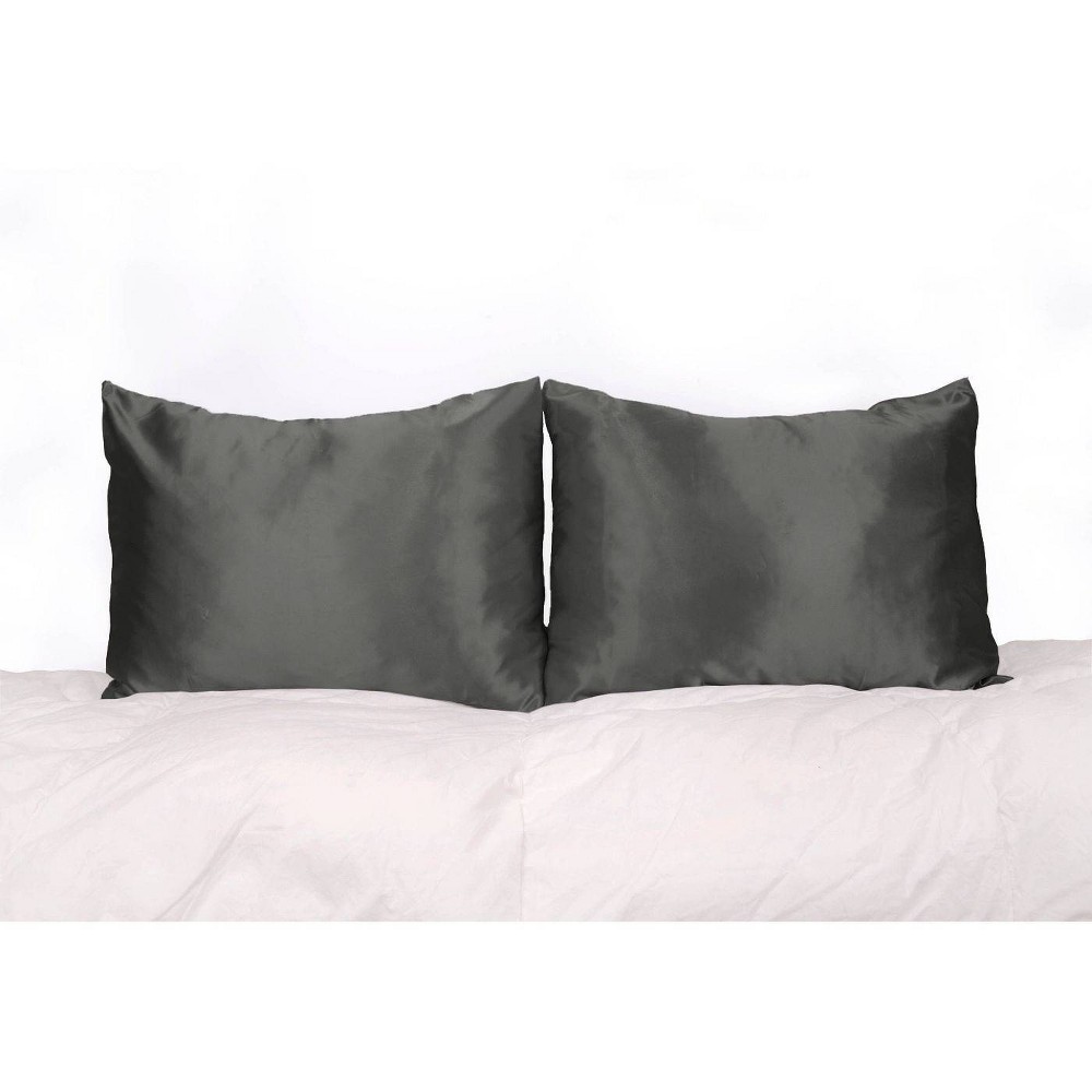 Photos - Pillowcase Morning Glamour Standard Satin Solid  Set Charcoal