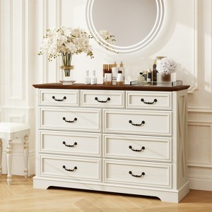 Dyonery Farmhouse Drawer Dresser, 9 Drawer Chest with Wood Top, 52" Wide Storage Organizer for Bedroom, Living Room, Entryway - 1 of 4