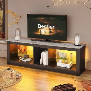 Bestier TV Stand for TVs up to 60 or 70 inch, Gaming Media Console for PS5, LED TV Cabinet with Power Outlet & Glass Shelves - 1 of 4