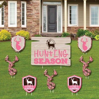 Big Dot of Happiness Pink Gone Hunting - Yard Sign and Outdoor Lawn Decor - Deer Hunting Girl Camo Baby Shower or Birthday Party Yard Signs - Set of 8