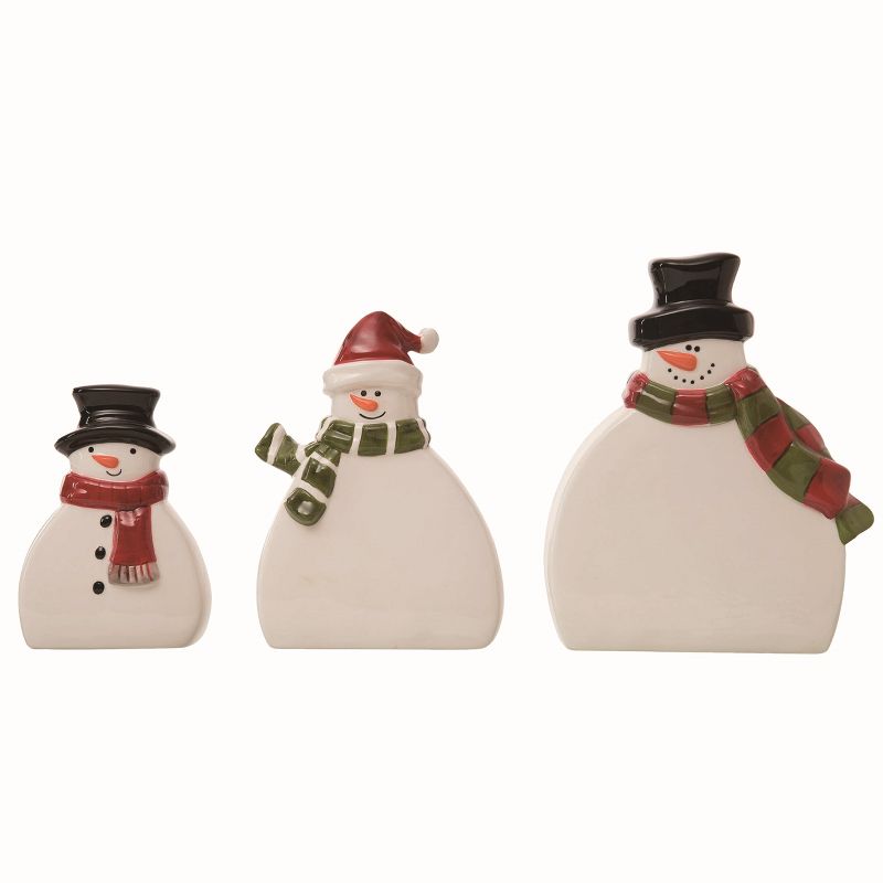 Transpac Ceramic White Christmas Slim Snowman Decor Set of 3, 1 of 2