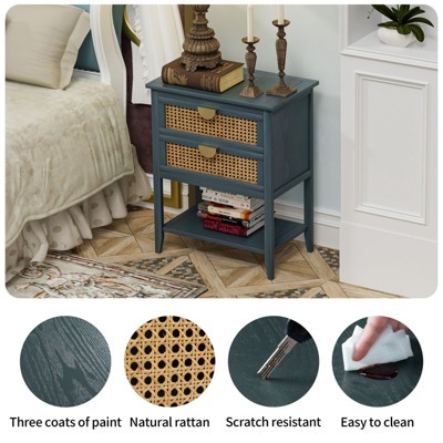 Archie Ash Wood Veneer 2 Drawer and Pine Legs Nightstand With Storage - The Pop Home