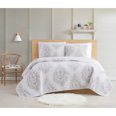 Twin XL 2pc Paisley Blossom Quilt Set Purple - Cottage Classics