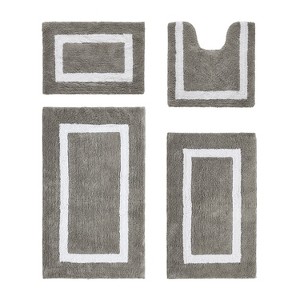 Hotel Bath Rug 100% Premium Cotton Tufted Weave Two Tone Reversible 4 Piece Bathroom Rug Set, Super Soft & Water Absorbent, Machine Washable Bathmat - 1 of 4