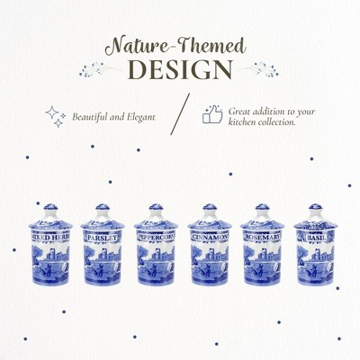 Spode Blue Italian Fine Porcelain Spice Jars, Set of 6