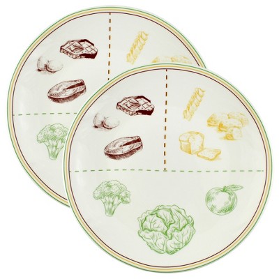 Cornucopia Brands Ceramic Portion Control Plates, 2pc Set; Microwave-Safe