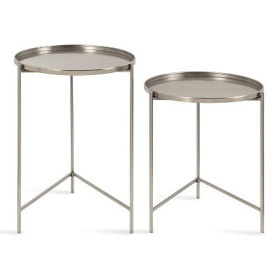 Ulani Satin Silver Nesting Metal Side Tables, Set of 2