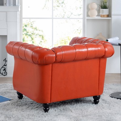 SKRAN Chesterfield Sofa,Couch Upholstered Sofa Rolled Arm Sofa with Wood Legs for Living Room