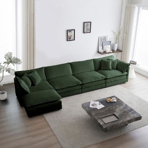 Modular Sectional Sofa for Living Room U Shaped Couch 5 Seater Convertible Sectional Couch with 1 Ottoman Beige Chenille - 1 of 4