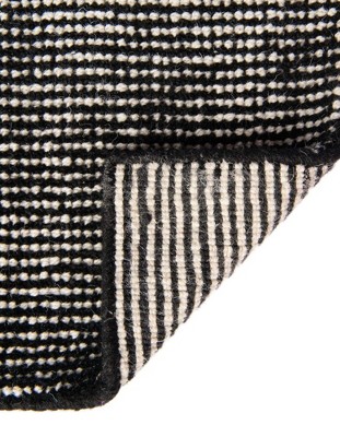 Hand-knotted Ivory and Black Wool Runner Rug