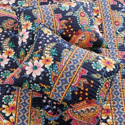 Bertelli Navy Cotton Reversible Full Quilt Set