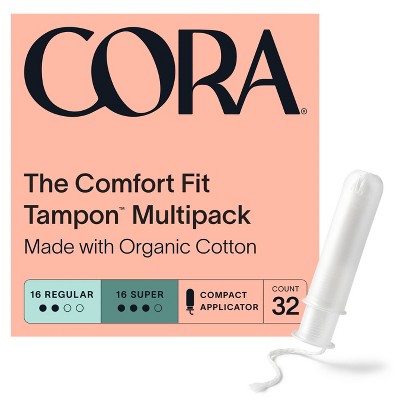 Cora Organic Cotton Tampons Mix Pack - Regular/Super Absorbency - 32ct