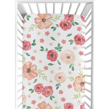 Sweet Jojo Designs Girl Baby Fitted Crib Sheet Watercolor Floral  Peach and Green