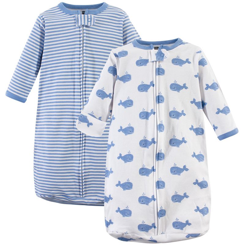 Hudson Baby Infant Boy Cotton Long-Sleeve Wearable Sleeping Bag, Sack, Blanket, Blue Whales, 1 of 4