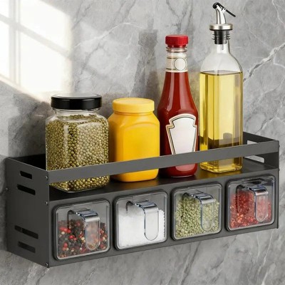 Aeelleea 2-Tier Kitchen Spice Rack Organizer with 4 Spoons, Wall Mount or Countertop Condiment Storage Rack, 4-Grid Design, Gray — фото 3