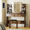 Vanity Desk with Mirror and Lights, Makeup Vanity Set with Cushioned Stool, Power Outlet, 6 Storage Shelves - 2 of 4