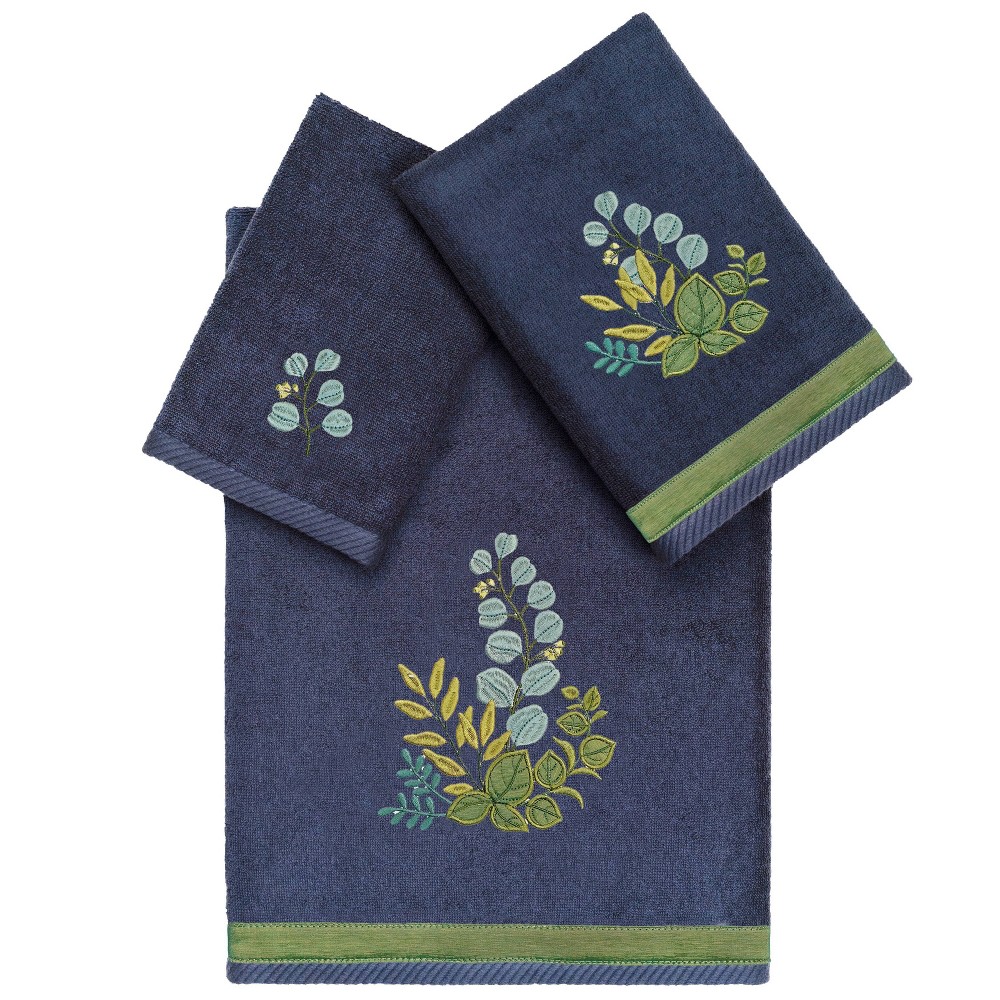 Photos - Towel 3pc Botanica Design Embellished Assorted Bath  Set Marine - Linum Hom