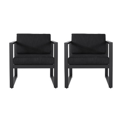 Christopher Knight Home Navan Outdoor Aluminum Club Chair with Cushions (Set of 2), Black/Dark Gray