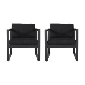 Christopher Knight Home Navan Outdoor Aluminum Club Chair with Cushions (Set of 2), Black/Dark Gray - 1 of 4