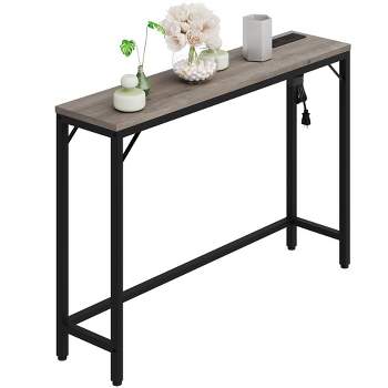 Console Table with Power Outlets & USB Ports, Narrow Sofa Table with Charging Station, Behind Couch Table for Living Room, Hallway, Bedroom-Grey