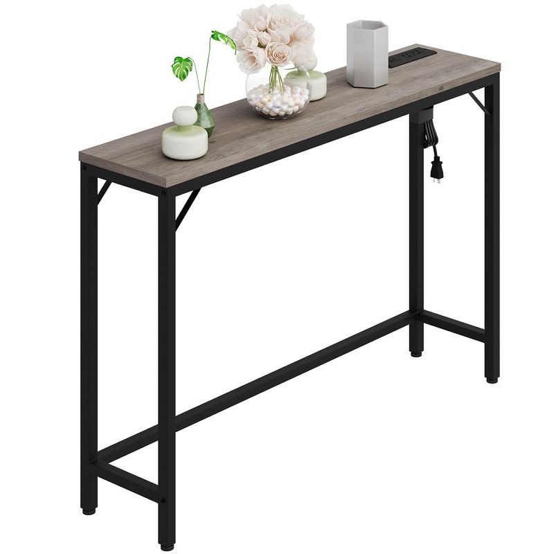 Console Table with Power Outlets & USB Ports, Narrow Sofa Table with Charging Station, Behind Couch Table for Living Room, Hallway, Bedroom-Grey, 1 of 7